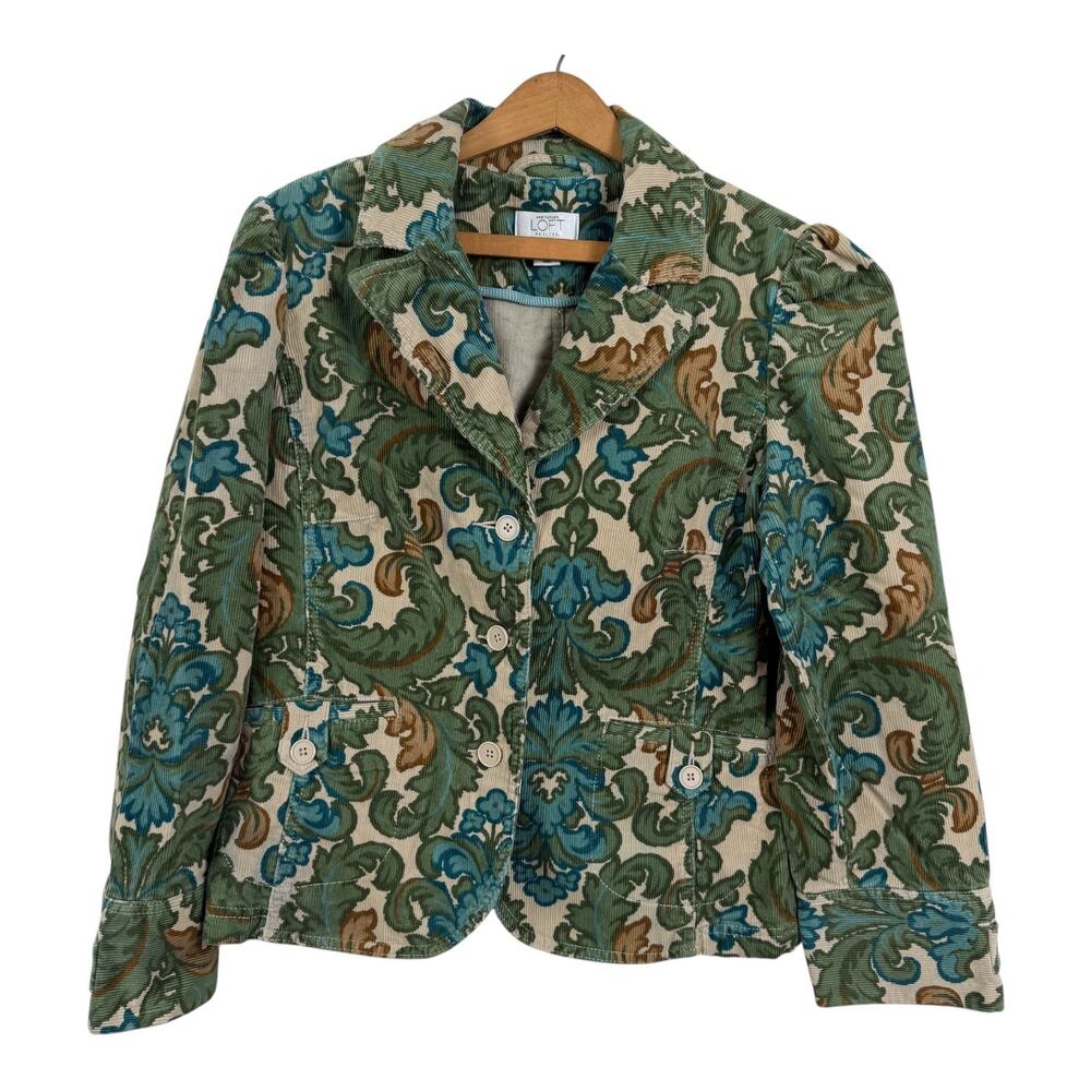 Ann Taylor Loft Women Floral Corduroy Blazer 14P Boho Hippie Retro Fall Layering
